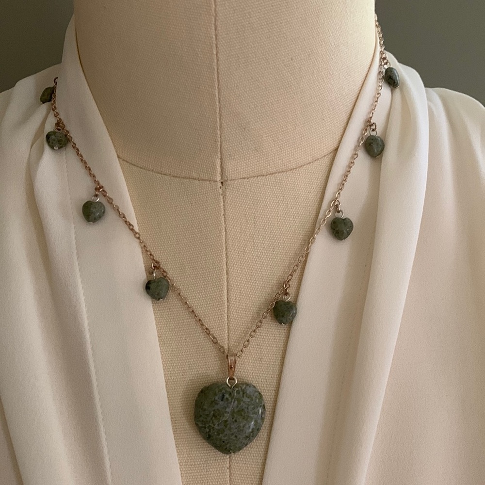Necklace, 18 inches gold filled green jade heart necklace with 3 inch extender